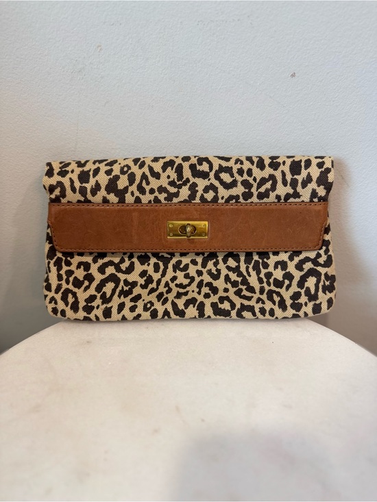 J. Crew Handbags - J. Crew Leopard Print Canvas Clutch with Brown Trim and Gold Hardware